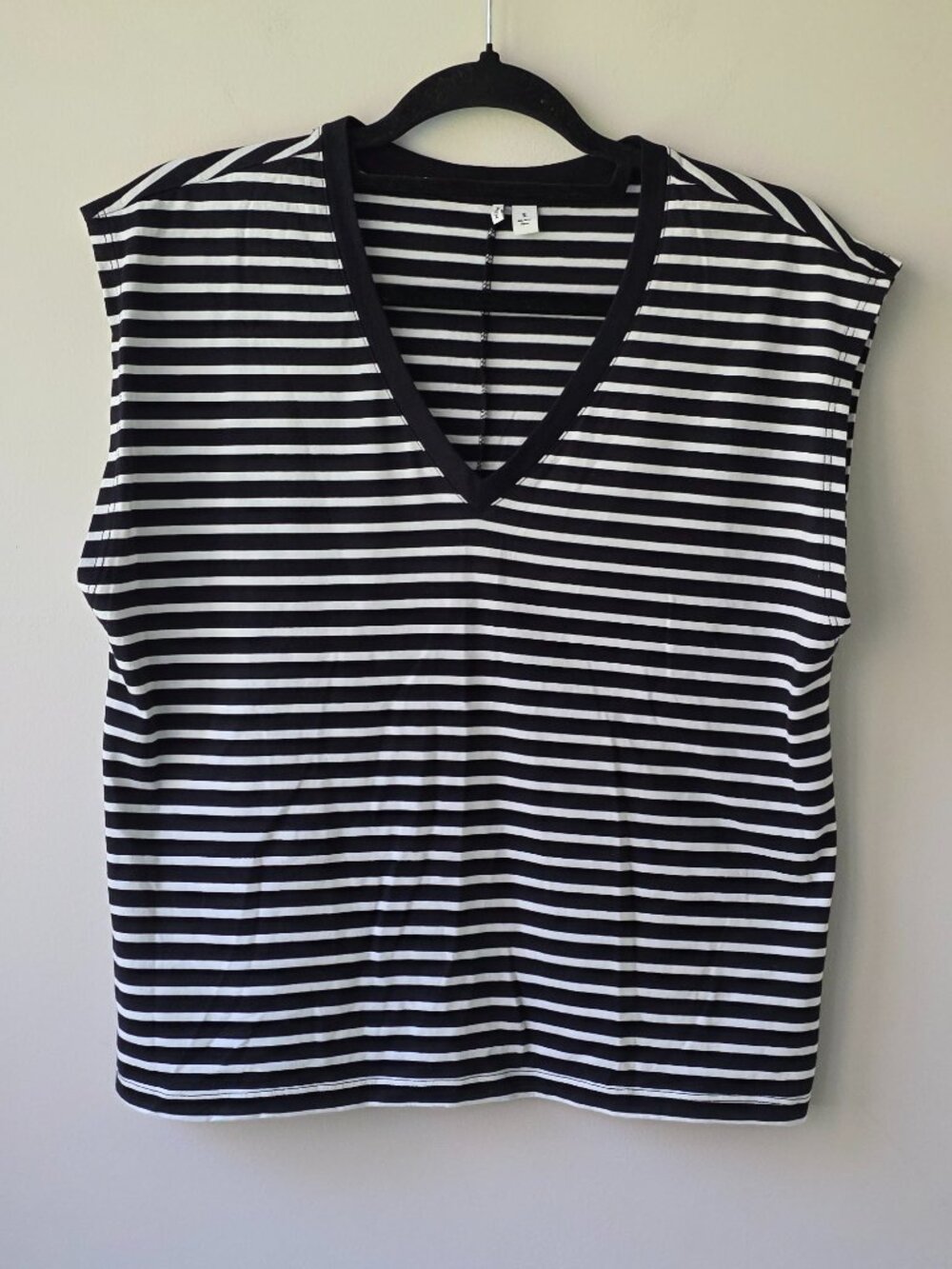Nordstrom V Neck Muscle Tee | Small | Black White Stripes Cotton NWOT